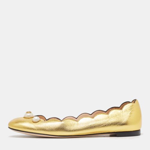 Gucci Gold Scalloped Leather Interlocking G Faux Pearl Ballet Flats Size 36 - Gucci - Modalova