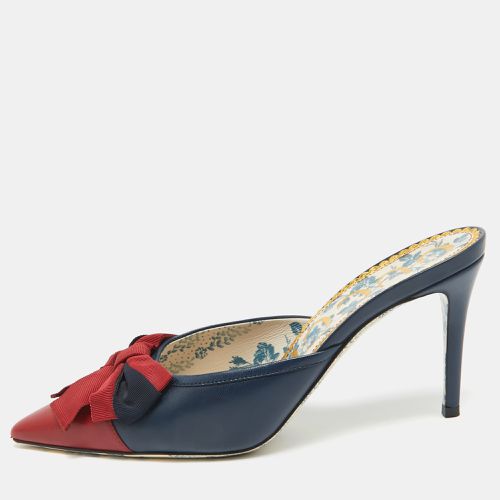 Gucci Navy Blue/Red Leather Pointed Toe Mules Size 38.5 - Gucci - Modalova