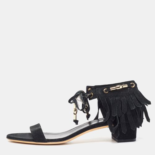 Gucci Black Suede Fringe Ankle Strap Sandals Size 39 - Gucci - Modalova