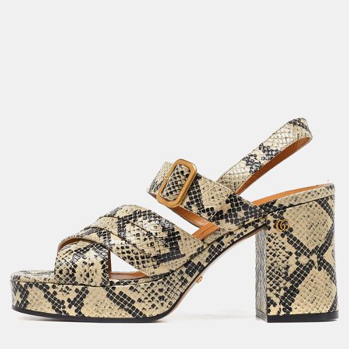 Gucci Beige/Black Python Embossed Platform Block Heel Ankle Strap Sandals 38.5 - Gucci - Modalova