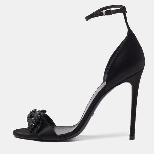 Gucci Black Satin Crystal Embellished Bow Open Toe Ankle Strap Sandals Size 41 - Gucci - Modalova