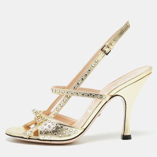 Gucci Gold Leather Crystal Embellished Slingback Sandals Size 36 - Gucci - Modalova