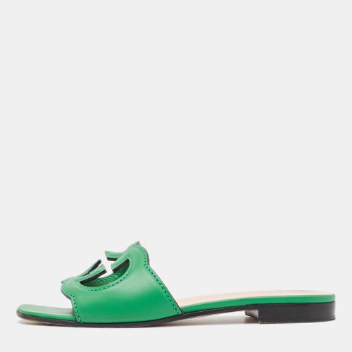 Gucci Green Leather Interlocking G Cut Out Flat Slides Size 35.5 - Gucci - Modalova