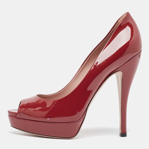 Red Patent Leather Peep Toe Pumps Size 37 - Gucci - Modalova