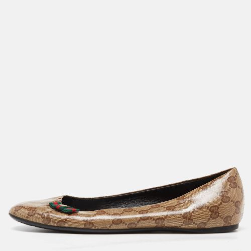 Gucci Brown/Beige GG Crystal Canvas Web Bow Ballet Flats Size 40.5 - Gucci - Modalova