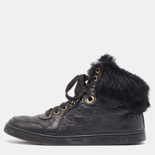 Gucci Black Guccissima Leather and Fur Trim Cada High Top Sneakers Size 38.5 - Gucci - Modalova