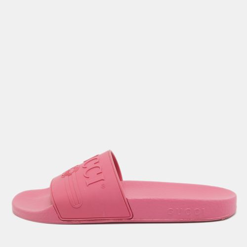 Gucci Pink Rubber Interlocking Logo Slides Size 39 - Gucci - Modalova