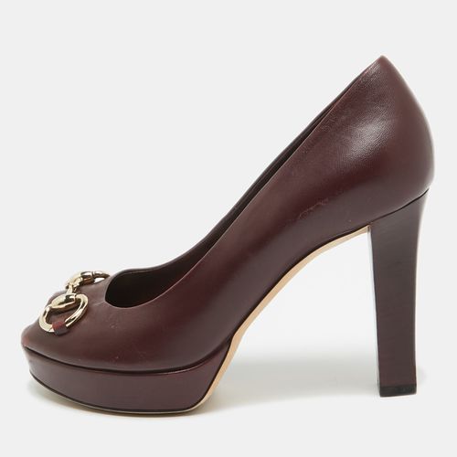 Gucci Burgundy Leather Horsebit Peep Toe Platform Pumps Size 36.5 - Gucci - Modalova