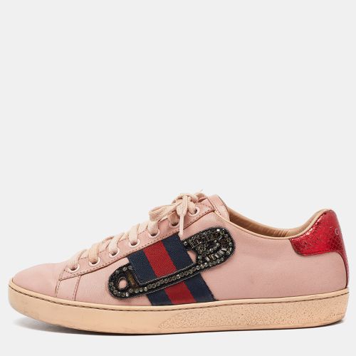 Gucci Pink Leather Ace Web Crystal Embellished Low Top Sneakers Size 36 - Gucci - Modalova