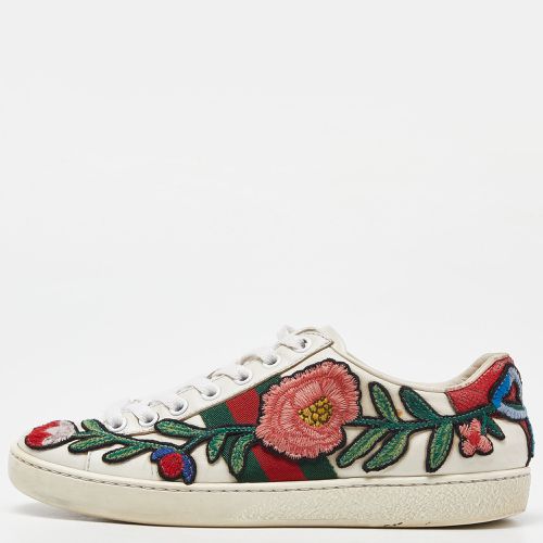 Gucci White Leather Floral Embroidered Ace Sneakers Size 35 - Gucci - Modalova