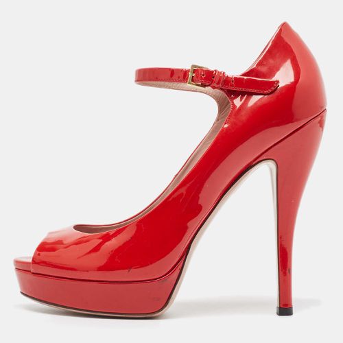 Gucci Red Patent Leather Peep Toe Platform Ankle Strap Pumps Size 39 - Gucci - Modalova