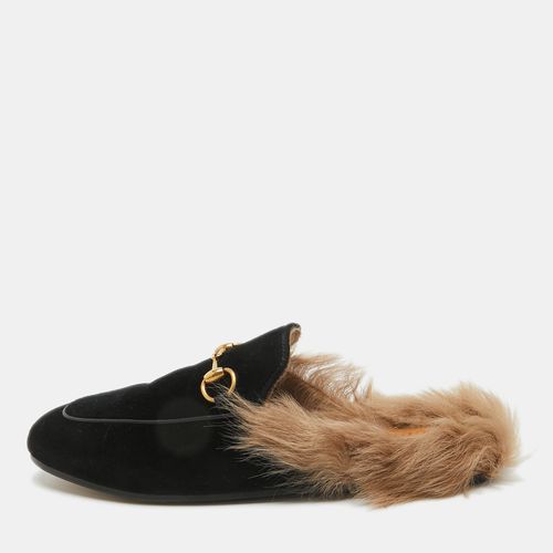 Gucci Black Velvet and Fur Lined Princetown Flat Mules Size 36.5 - Gucci - Modalova