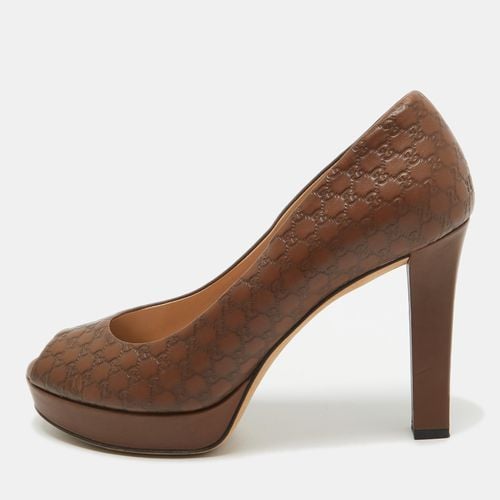 Gucci Brown Guccissima Leather Platform Peep Toe Pumps Size 39.5 - Gucci - Modalova