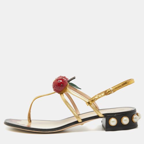 Gucci Gold Leather Hatsumomo Cherry Thong Sandals Size 37.5 - Gucci - Modalova