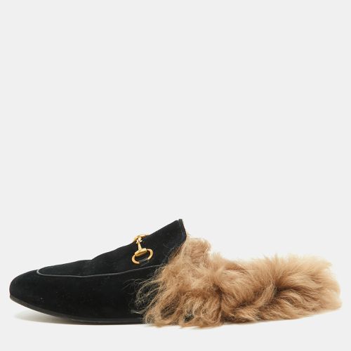 Gucci Black Velvet Fur Lined Princetown Flat Mules Size 38 - Gucci - Modalova