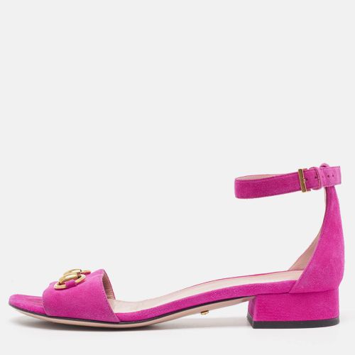 Gucci Pink Suede Horsebit Ankle Strap Sandals Size 36 - Gucci - Modalova