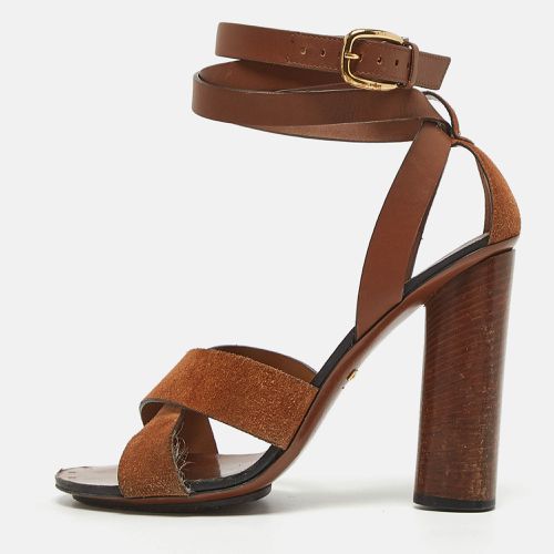 Gucci Brown Leather and Suede Ankle Strap Sandals Size 39 - Gucci - Modalova