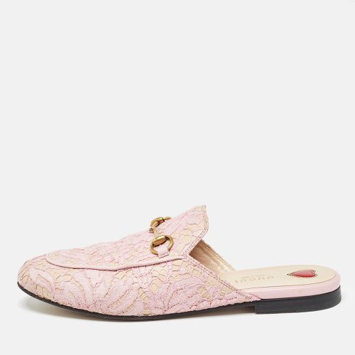 Gucci Pink/Beige Lace and Leather Princetown Flat Mules Size 38 - Gucci - Modalova