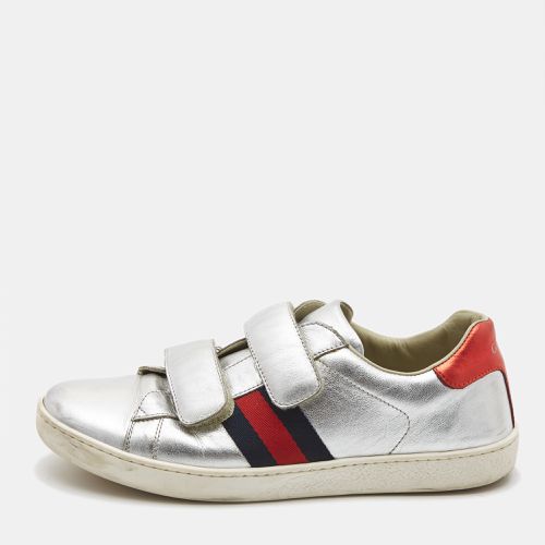 Gucci Silver Leather Ace Web Low Top Sneakers Size 36 - Gucci - Modalova