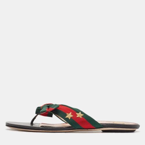 Red/ Web Canvas Star Bow Flat Slides Size 37.5 - Gucci - Modalova