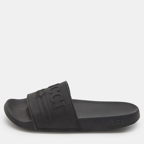 Gucci Black Rubber Logo Pool Slides Size 37 - Gucci - Modalova