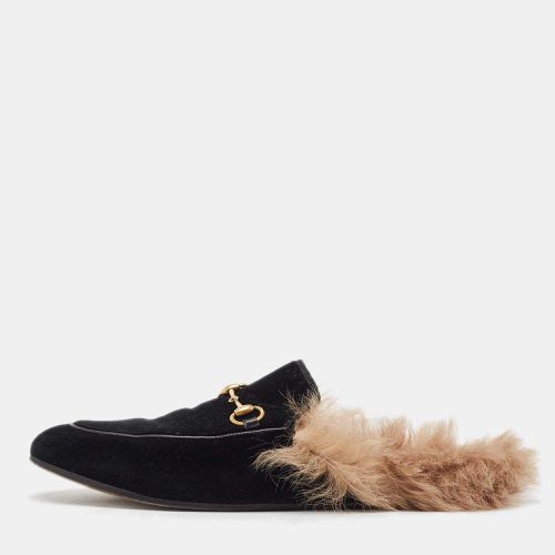 Gucci Black Velvet Fur Lined Princetown Flat Mules Size 39 - Gucci - Modalova