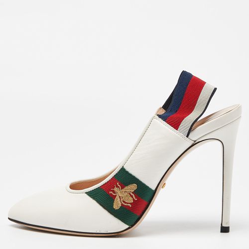 Leather Sylvie Web Pointed Toe Slingback Pumps Size 39 - Gucci - Modalova