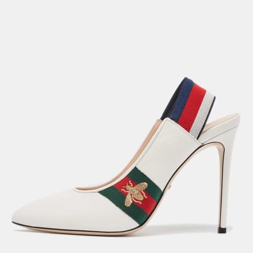 Gucci White Leather Web Detail Sylvie Slingback Pumps Size 40 - Gucci - Modalova