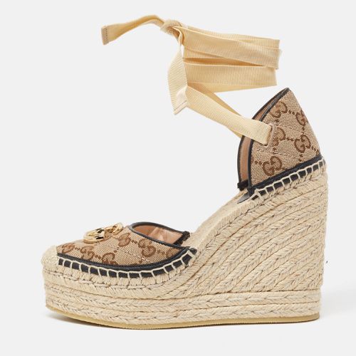 Gucci Beige/Black Canvas GG Marmont Wedge Sandals Size 36 - Gucci - Modalova