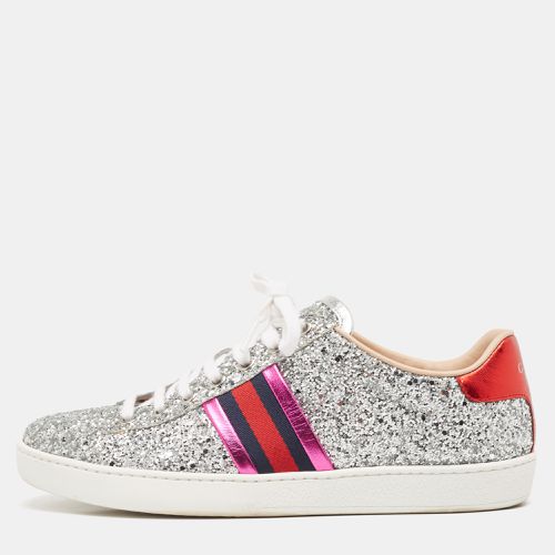 Gucci Silver Glitter and Leather Ace Sneakers Size 37.5 - Gucci - Modalova