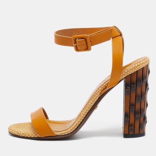 Gucci Yellow Leather Bamboo Block Heel Ankle Strap Sandals Size 37.5 - Gucci - Modalova