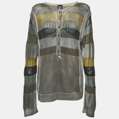 Multicolour Stripe Knit Half Button Sweater XL - D&G - Modalova