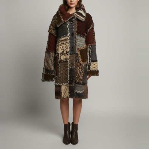 Patchwork Wool Knit Oversized Coat S - D&G - Modalova
