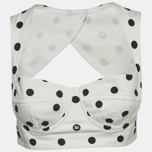 Polka Dot Print Cotton Bustier Crop Top S - Dolce & Gabbana - Modalova