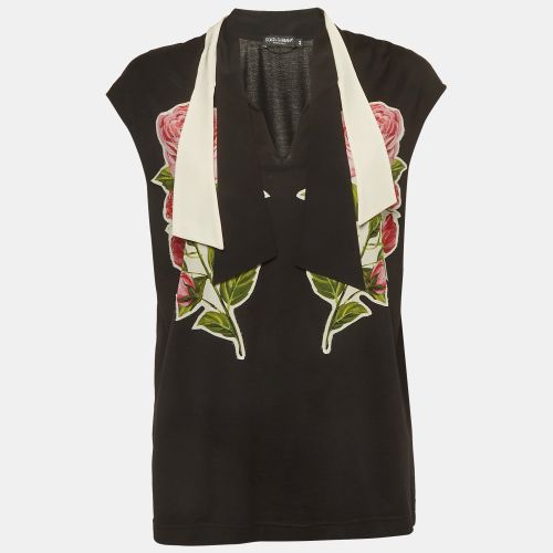 Rose Appliqué Jersey Tie-Collar Top M - Dolce & Gabbana - Modalova