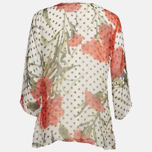 Polka Dot Carnation Print Chiffon Blouse S - Dolce & Gabbana - Modalova