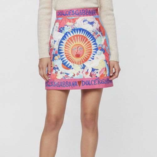 Sun Print Textured Cotton Mini Skirt S - Dolce & Gabbana - Modalova