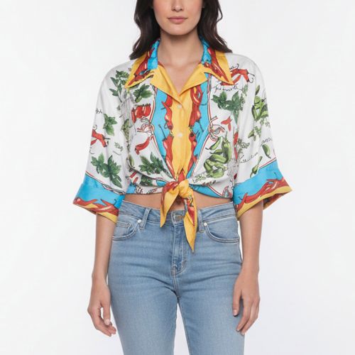 Printed Silk Front Tie-Up Blouse S - Dolce & Gabbana - Modalova