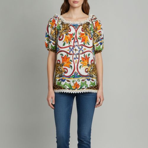 Majolica Leopard Print Poplin Blouse XS - Dolce & Gabbana - Modalova