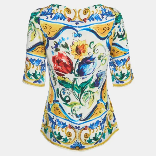 Majolica Print Silk Blend Boat Neck Top M - Dolce & Gabbana - Modalova