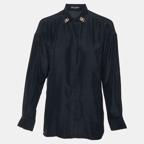 Silk DG Logo Detail Button Front Shirt S - Dolce & Gabbana - Modalova