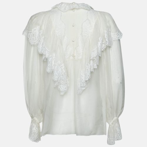Silk & Lace Sheer Button Up Blouse S - Dolce & Gabbana - Modalova