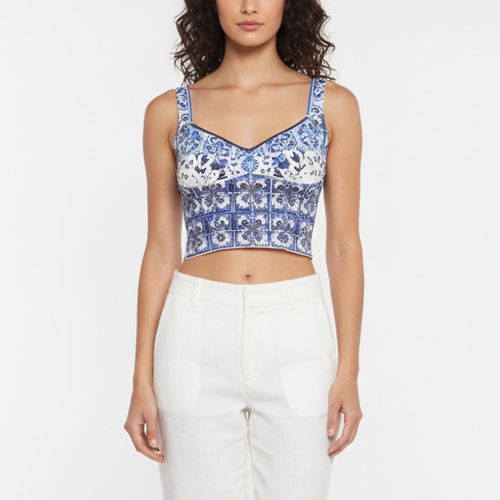 Majolica Print Stretch Silk Corset Top S - Dolce & Gabbana - Modalova