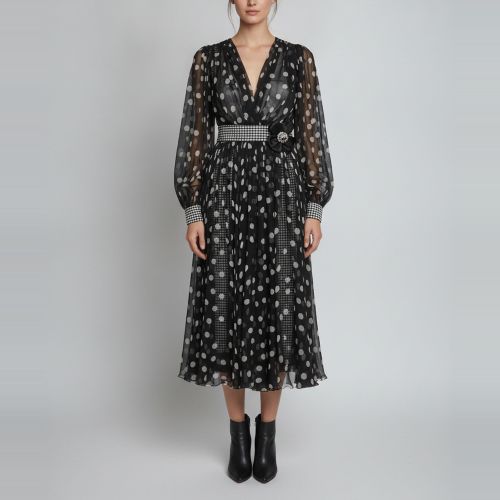 Monochrome Chiffon Polka Dot Maxi Dress S - Dolce & Gabbana - Modalova