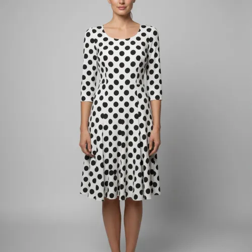 Polka Dot Stretch Silk Long Sleeve Dress S - Dolce & Gabbana - Modalova