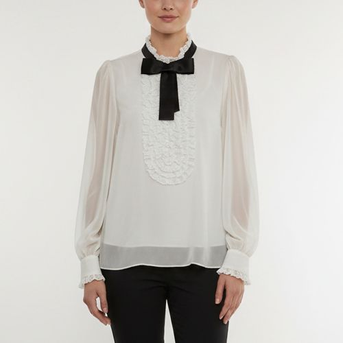 Bow Embellished Silk Chiffon Blouse M - Dolce & Gabbana - Modalova