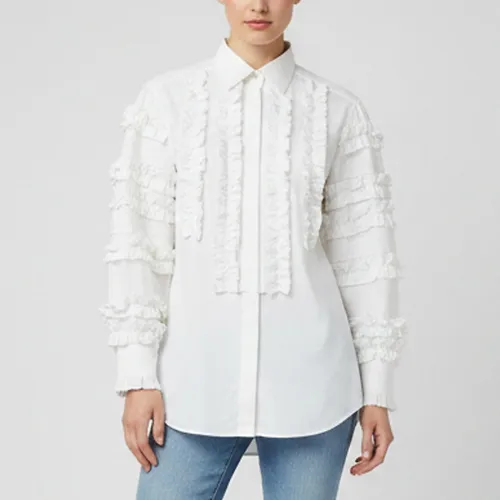 Cotton Poplin Ruffled Button-Front Shirt S - Dolce & Gabbana - Modalova