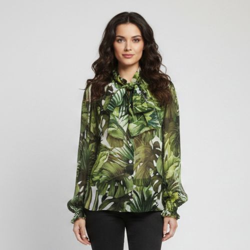 Leaf Print Chiffon Neck Tie Blouse S - Dolce & Gabbana - Modalova
