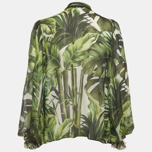 Leaf Print Chiffon Neck Tie Blouse S - Dolce & Gabbana - Modalova