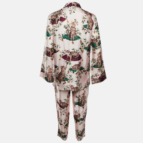 Floral & Cat Printed Silk Pajama Set S - Dolce & Gabbana - Modalova